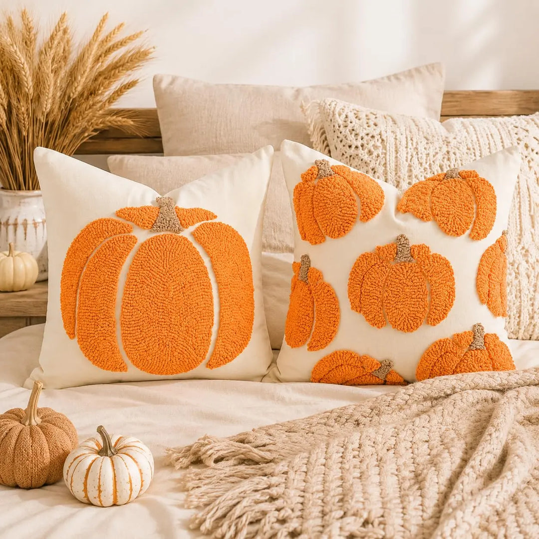 GEEORY Fall Pumpkin Pillow Covers Set of 2, Orange Tufted 18x18