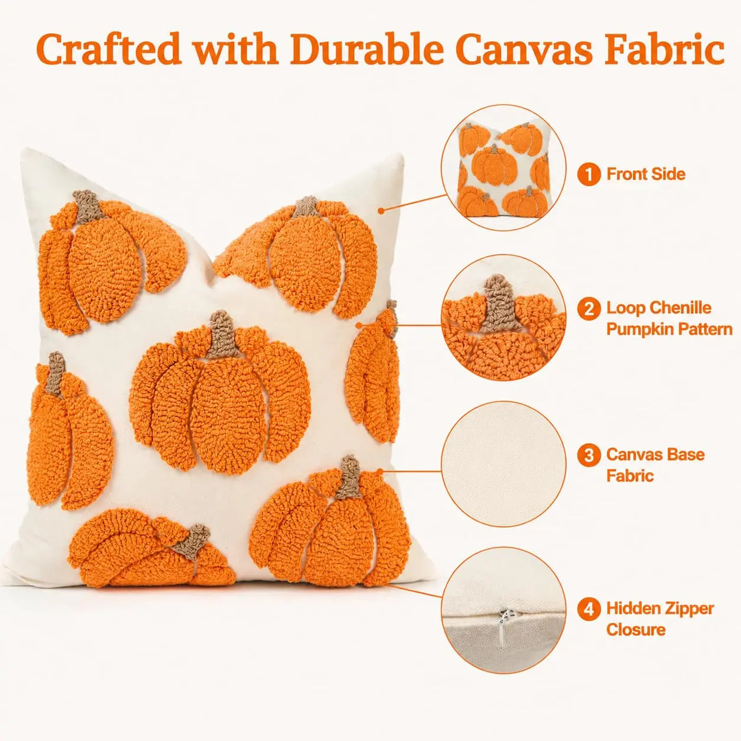 GEEORY Fall Pumpkin Pillow Covers Set of 2, Orange Tufted 18x18
