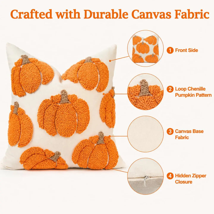 GEEORY Fall Pumpkin Pillow Covers Set of 2, Orange Tufted 18x18