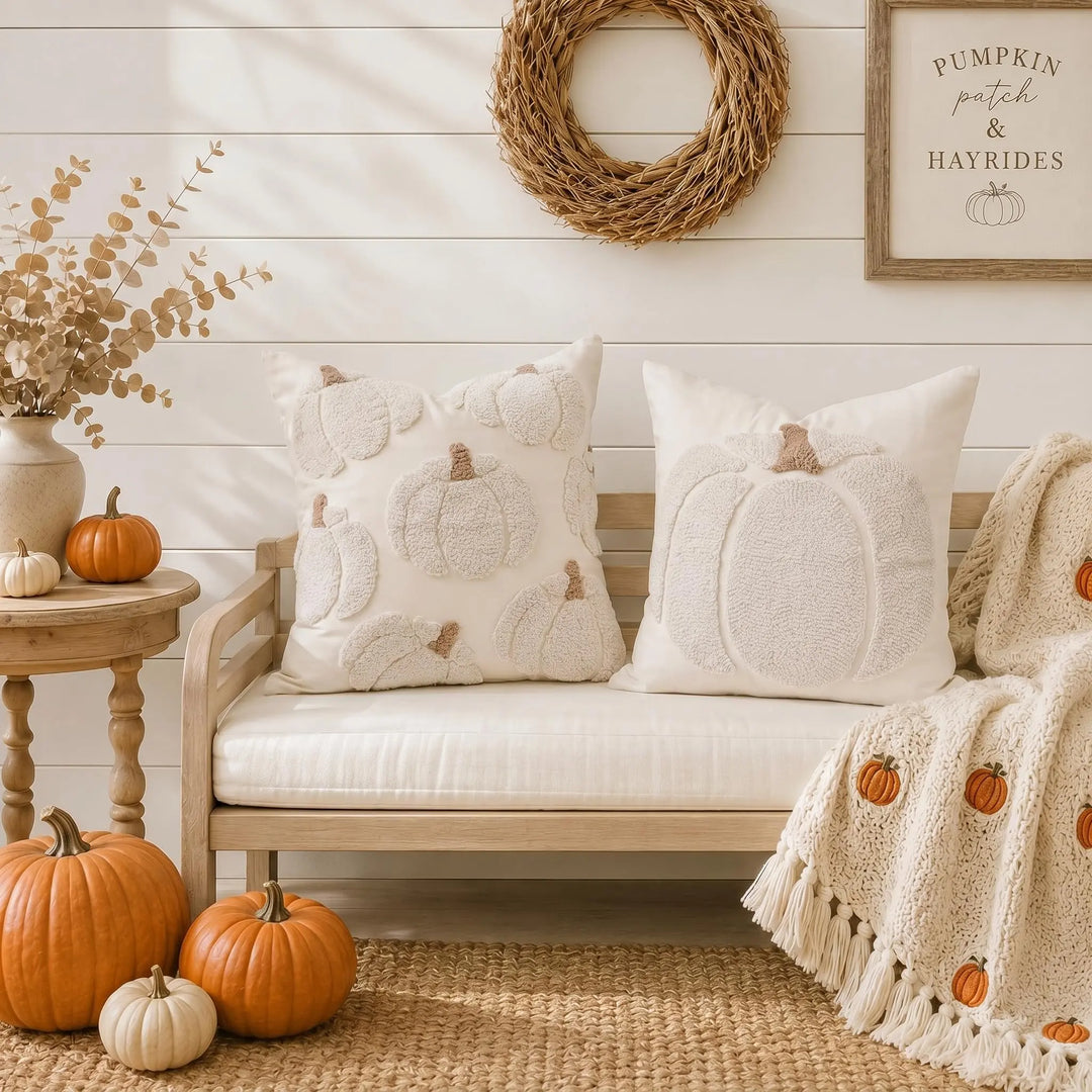GEEORY Fall Tufted Pumpkin Pillow Covers Set of 2 18x18, Farmhouse Beige