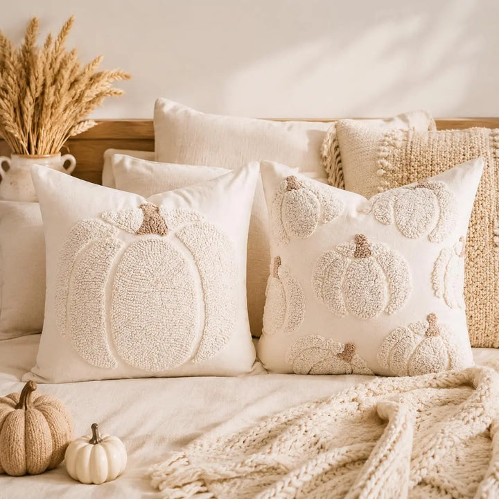 GEEORY Fall Tufted Pumpkin Pillow Covers Set of 2 18x18, Farmhouse Beige