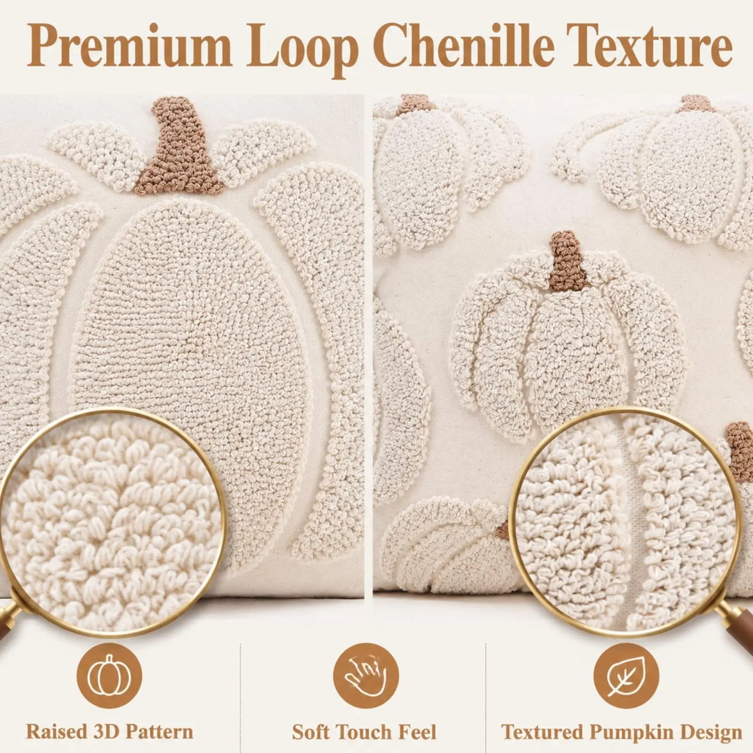GEEORY Fall Tufted Pumpkin Pillow Covers Set of 2 18x18, Farmhouse Beige