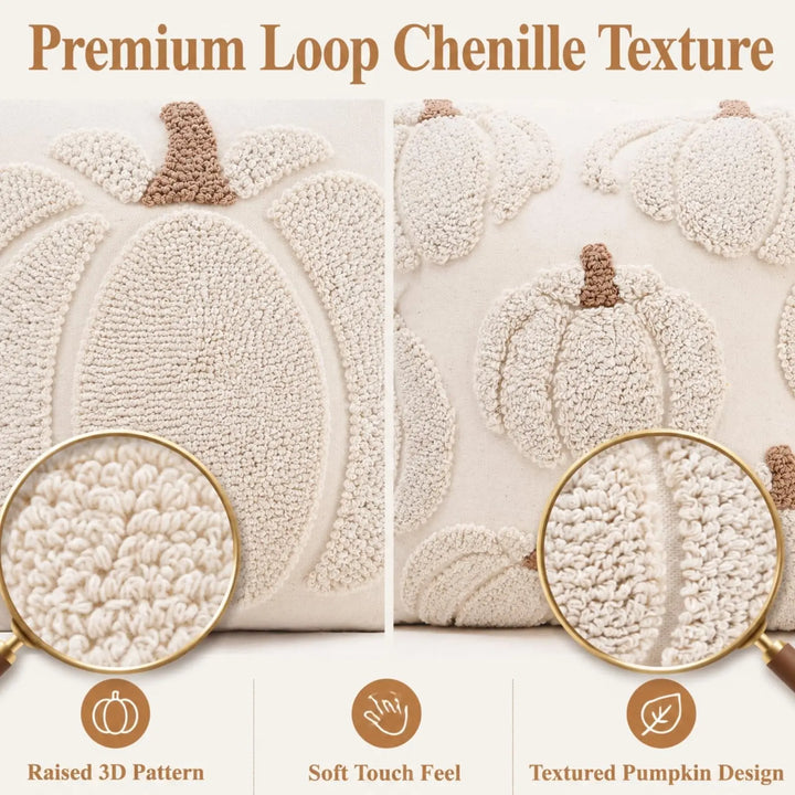 GEEORY Fall Tufted Pumpkin Pillow Covers Set of 2 18x18, Farmhouse Beige