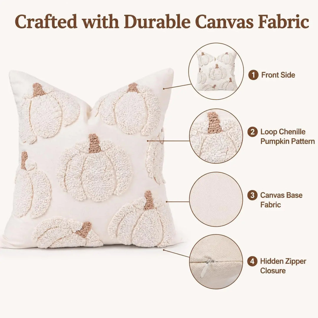 GEEORY Fall Tufted Pumpkin Pillow Covers Set of 2 18x18, Farmhouse Beige