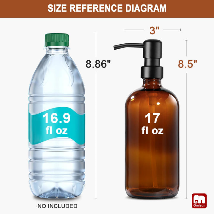 GMISUN Amber Glass Soap Dispenser Set, 2 Pack, 17 Fl Oz 