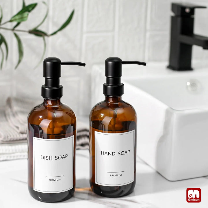 GMISUN Amber Glass Soap Dispenser Set, 2 Pack, 17 Fl Oz 