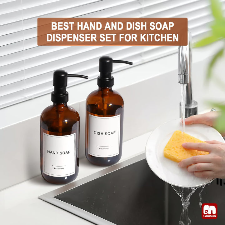 GMISUN Amber Glass Soap Dispenser Set, 2 Pack, 17 Fl Oz 