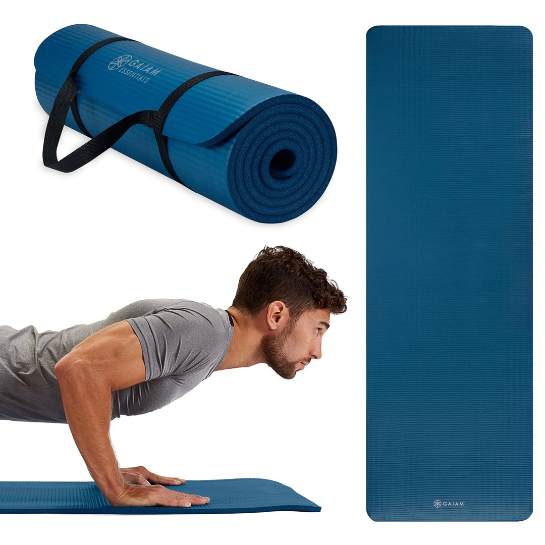 Gaiam Yoga Mat, Carrier Strap, 2/5” Thick, 10mm - Navy