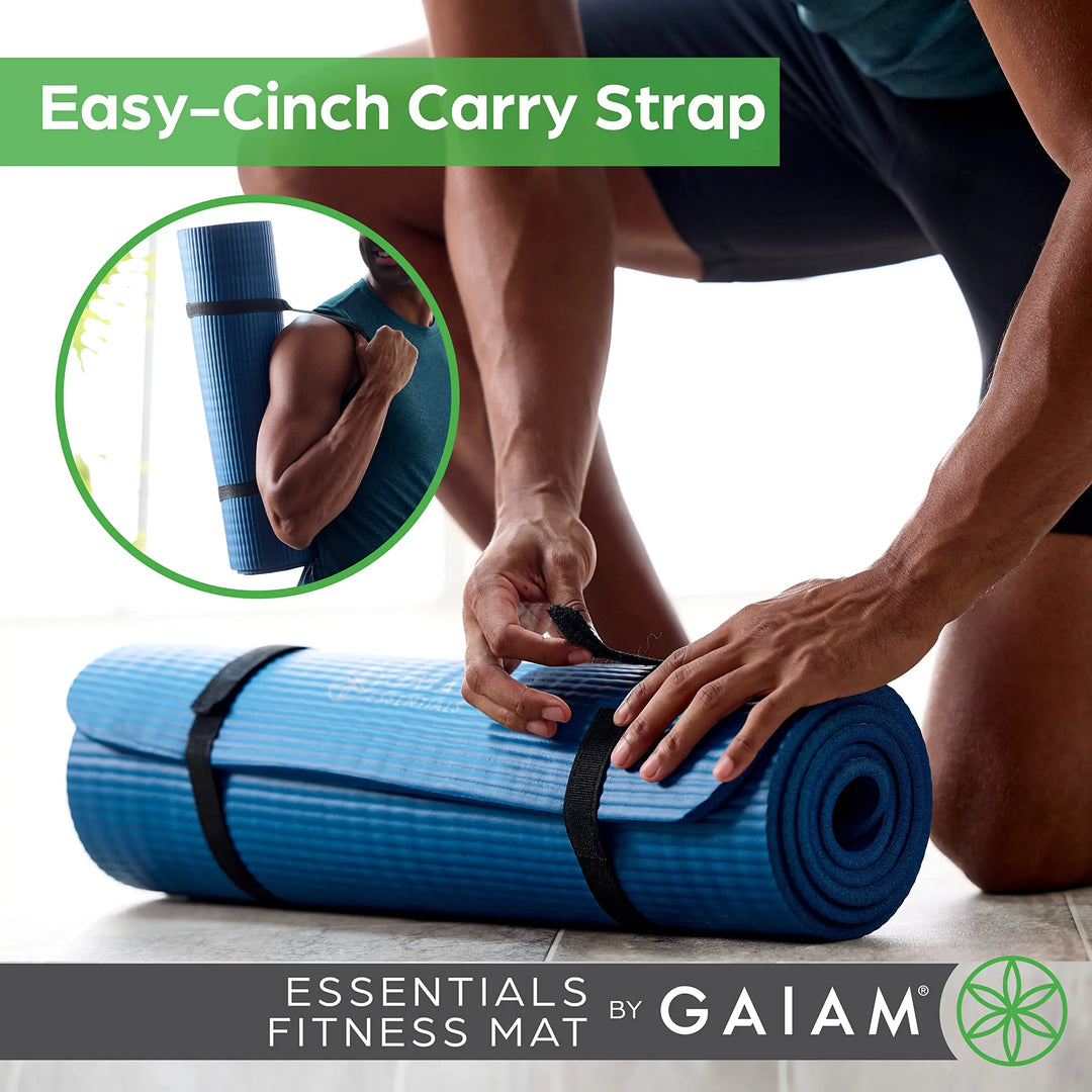 Gaiam Yoga Mat, Carrier Strap, 2/5” Thick, 10mm - Navy