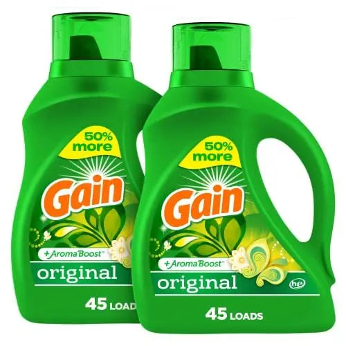 Gain Laundry Detergent Liquid Soap Plus Aroma Boost, Original Scent, HE Compatible, 90 Loads Total, 65 Fl Oz (Pack of 2), Gain Laundry Detergent, Liquid Laundry Detergent 