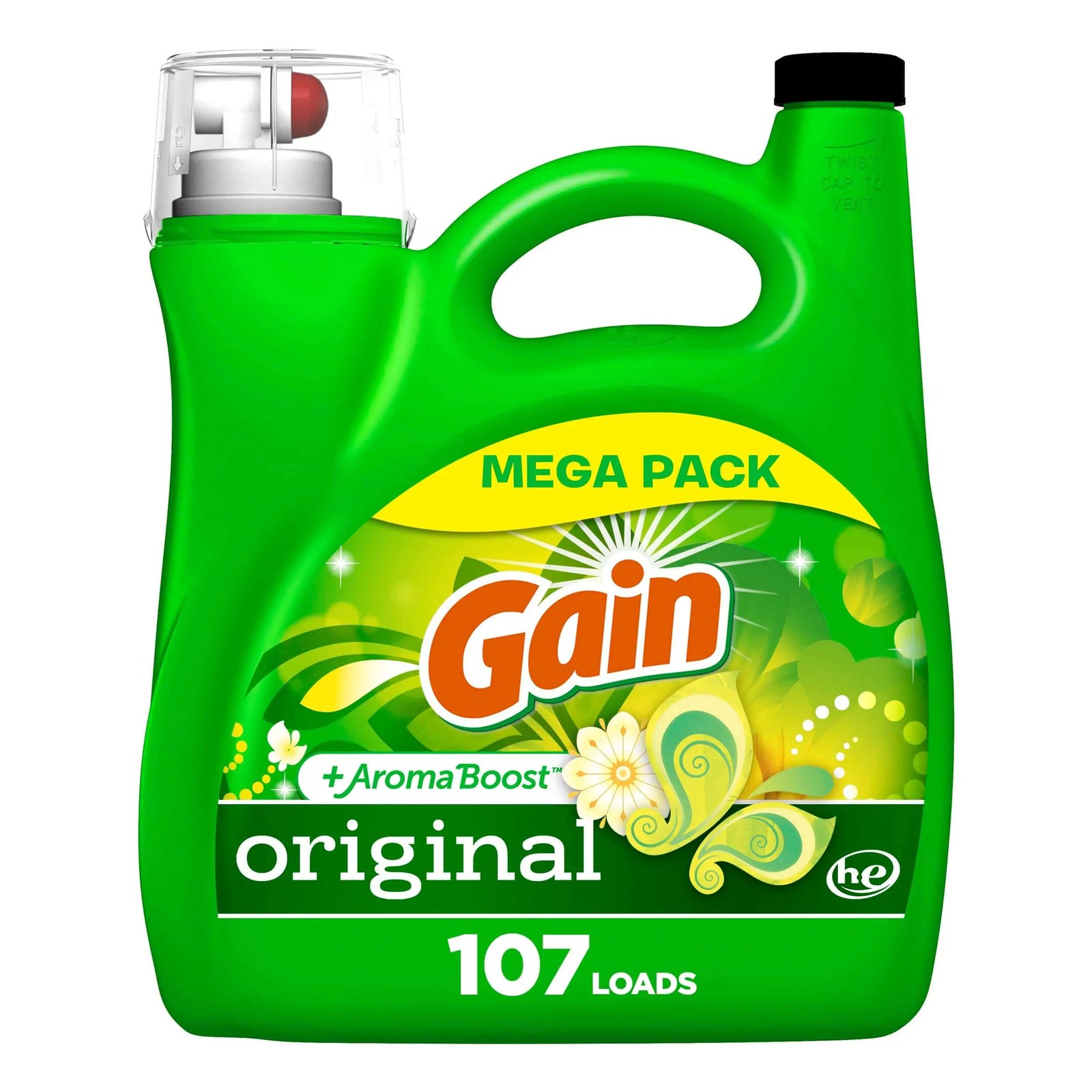 Gain + Aroma Boost Laundry Detergent Liquid, Original Scent, 107 Loads, 154 fl oz, HE Compatible Laundry Soap with Febreze and Oxi, Gain Laundry Detergent, Liquid Laundry Detergent 