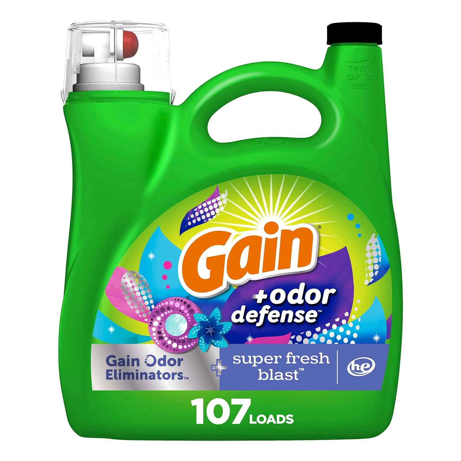 Gain + Odor Defense Liquid Laundry Detergent Super Fresh Blast Scent, HE Compatible, 107 Loads 154 fl oz, Gain Laundry Detergent, Liquid Laundry Detergent 