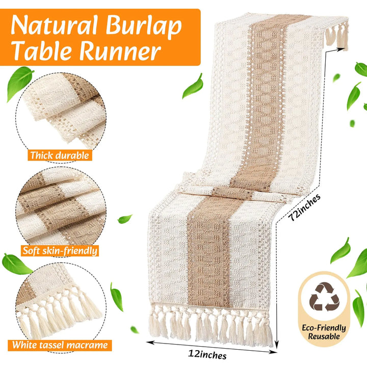 Gandeer Boho Placemat Table Runner Napkin Rings, Khaki, 12x72, 6 Sets