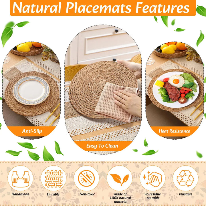 Gandeer Boho Placemat Table Runner Napkin Rings, Khaki, 12x72, 6 Sets