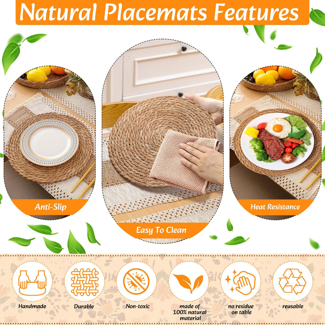 Gandeer Boho Placemat Table Runner Napkin Rings, Khaki, 12x72, 6 Sets 