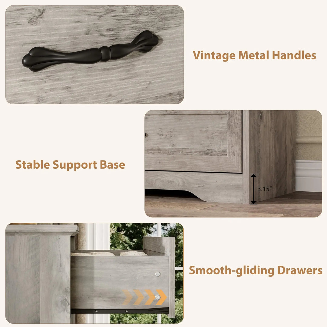 Garvee Farmhouse Wood 43.9" Tall 5 Drawer Dresser for Bedroom, Grey 