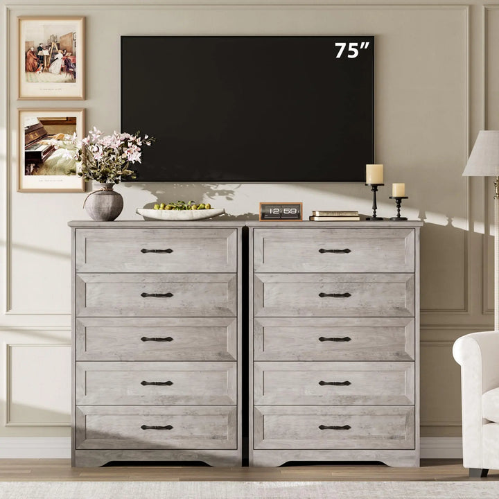 Garvee Farmhouse Wood 43.9" Tall 5 Drawer Dresser for Bedroom, Grey 