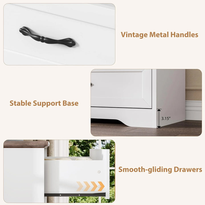 Garvee Farmhouse Wood Tall 5 Drawer Dresser for Bedroom, White and Brown 