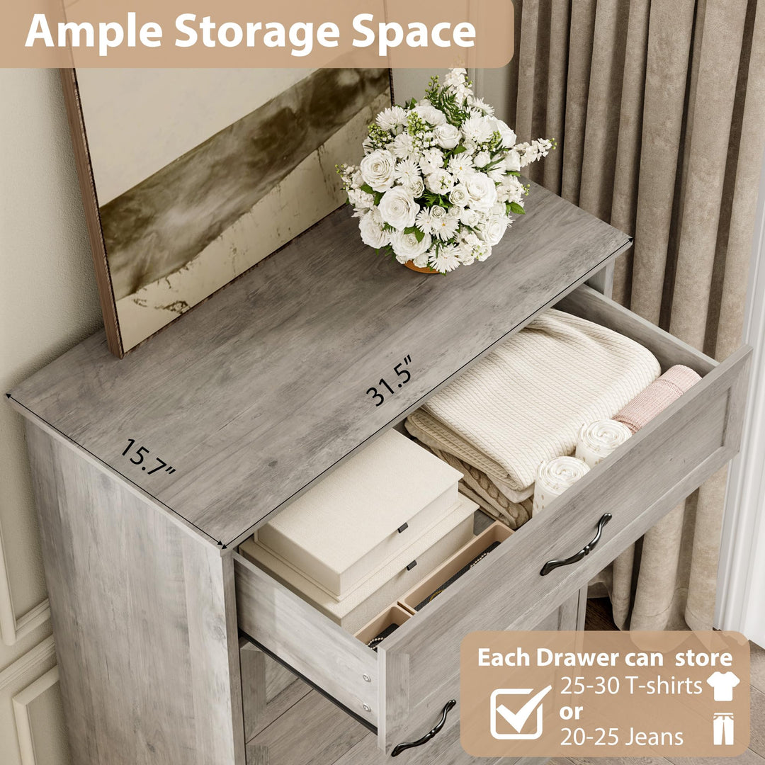 Garvee Farmhouse Wood 43.9" Tall 5 Drawer Dresser for Bedroom, Grey 