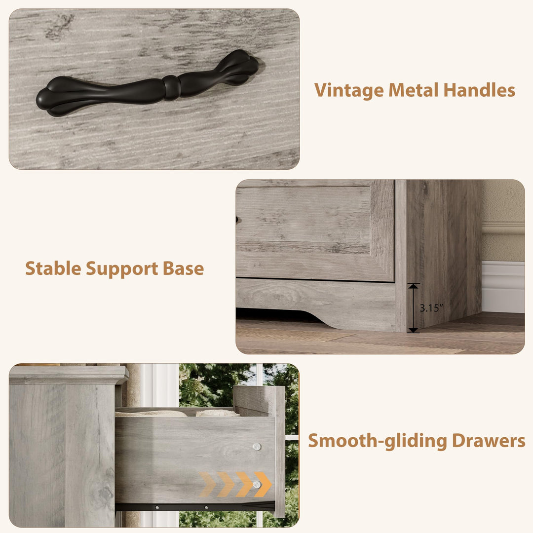 Garvee Farmhouse Wood 43.9" Tall 5 Drawer Dresser for Bedroom, Grey 