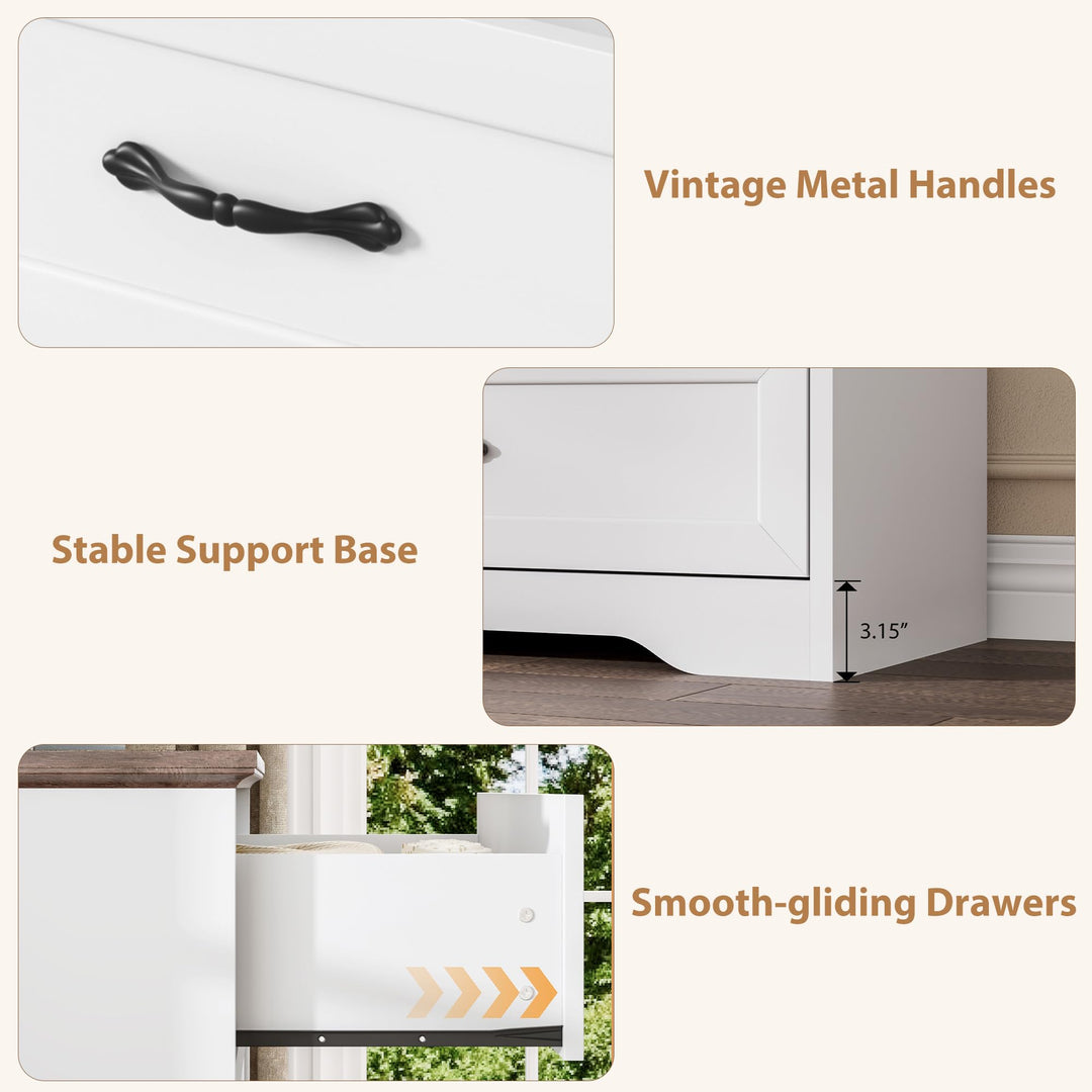 Garvee Farmhouse Wood Tall 5 Drawer Dresser for Bedroom, White and Brown 