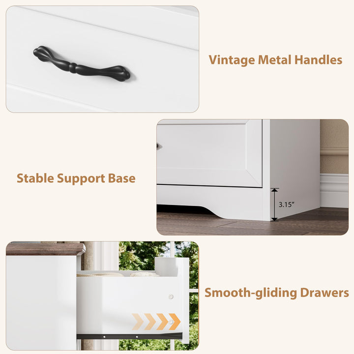 Garvee Farmhouse Wood Tall 5 Drawer Dresser for Bedroom, White and Brown 