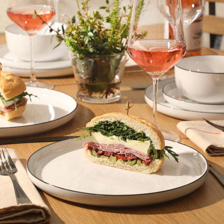 Gibson Home Oslo 12-Piece Porcelain Dinnerware Set, Classic White With Black Rim