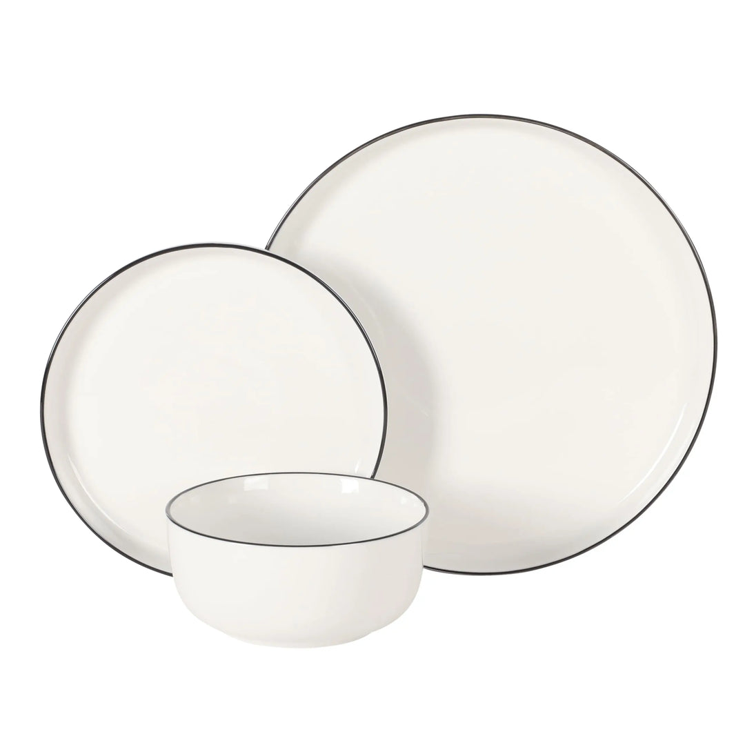 Gibson Home Oslo 12-Piece Porcelain Dinnerware Set, Classic White With Black Rim