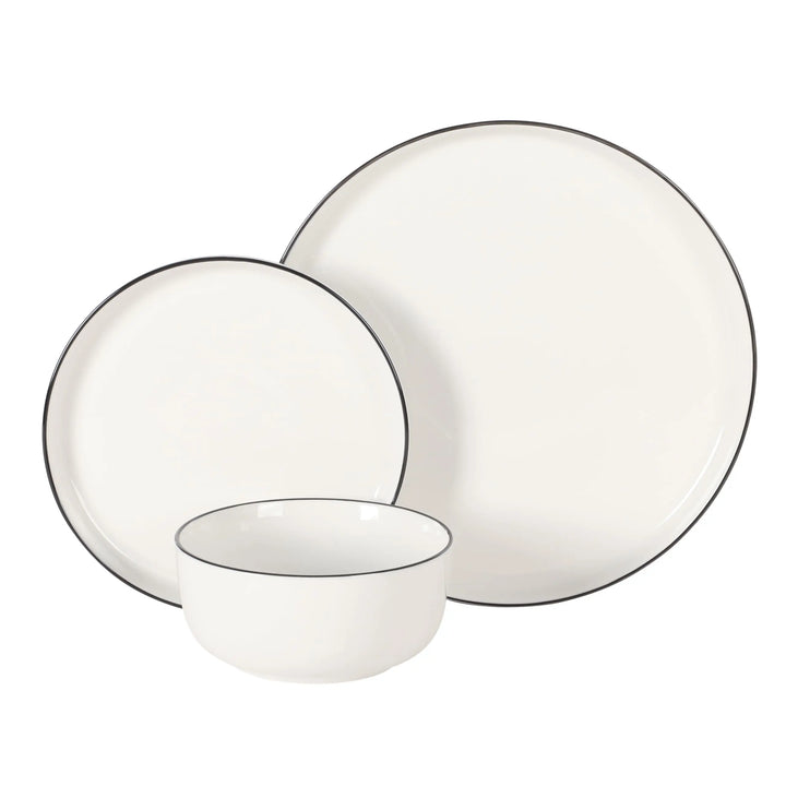 Gibson Home Oslo 12-Piece Porcelain Dinnerware Set, Classic White With Black Rim