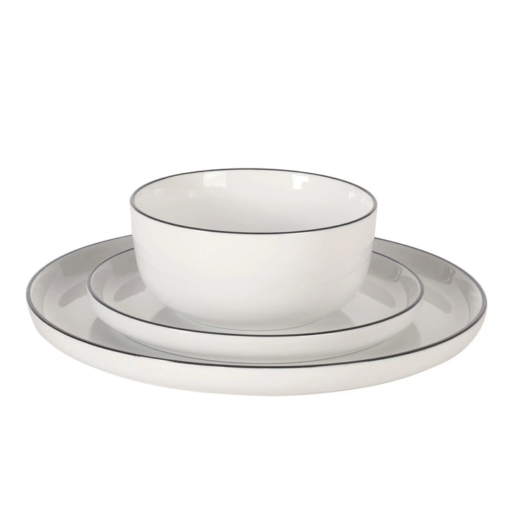 Gibson Home Oslo 12-Piece Porcelain Dinnerware Set, Classic White With Black Rim