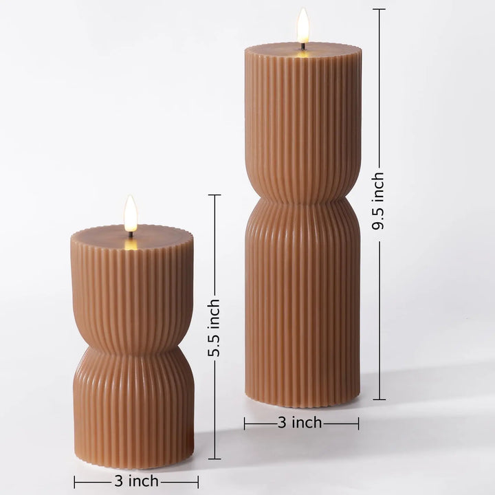 Girimax Brown Ribbed Fall Flameless Pillar Candles with Remote, Set of 2