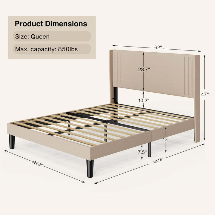 Gizoon Queen Bed Frame with Wingback Headboard, Upholstered Platform Bed 