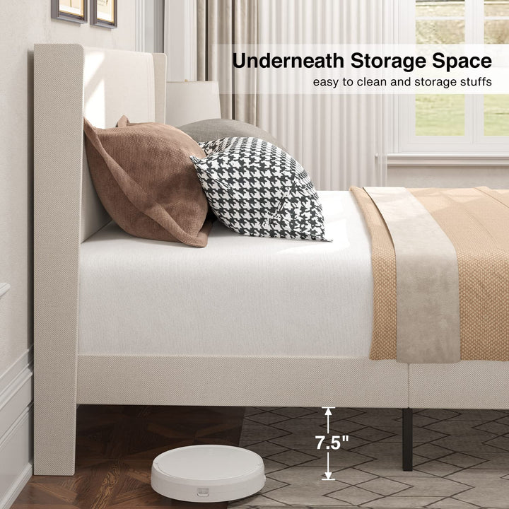 Gizoon Queen Bed Frame with Wingback Headboard, Upholstered Platform Bed 