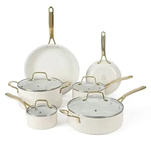 Martha Stewart Lockton Cookware Set - Linen White w/Gold Handle MARTHA STEWART