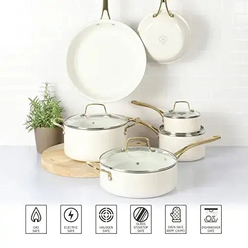 Martha Stewart Lockton Cookware Set - Linen White w/Gold Handle MARTHA STEWART