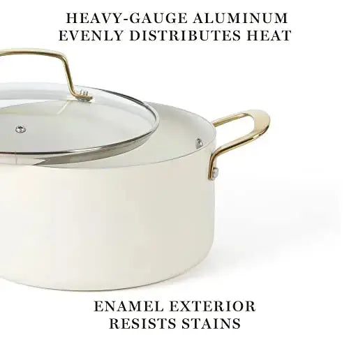 Martha Stewart Lockton Cookware Set - Linen White w/Gold Handle