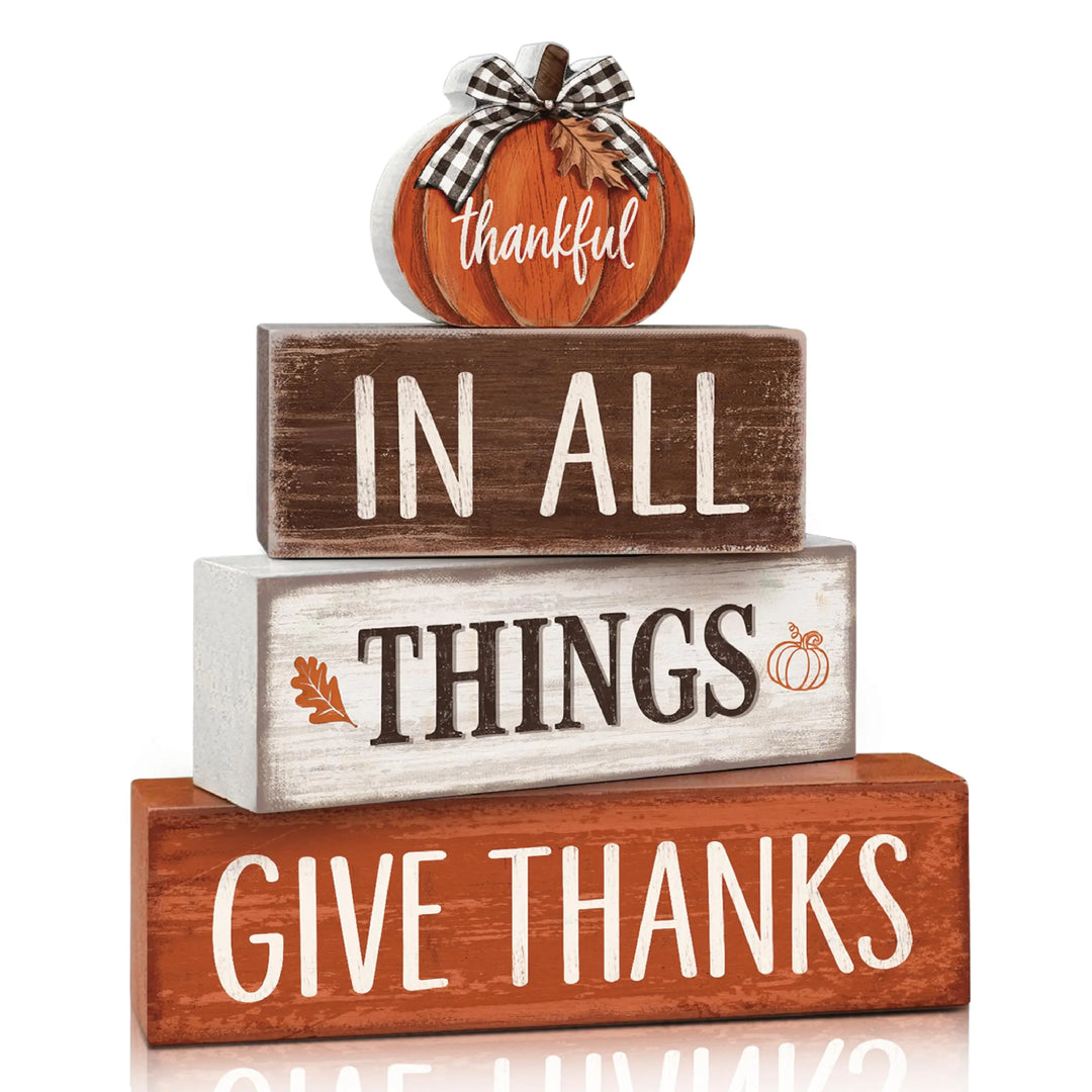 Golibra 4 Pcs Fall Tiered Tray Decor, Wooden Fall Decorations for Home