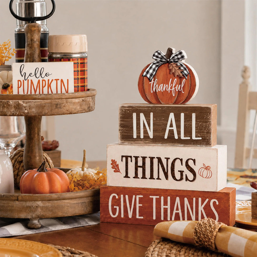 Golibra 4 Pcs Fall Tiered Tray Decor, Wooden Fall Decorations for Home