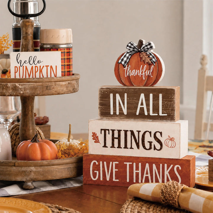 Golibra 4 Pcs Fall Tiered Tray Decor, Wooden Fall Decorations for Home
