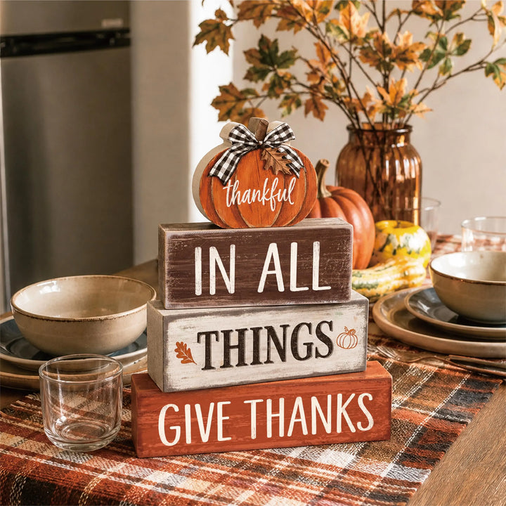 Golibra 4 Pcs Fall Tiered Tray Decor, Wooden Fall Decorations for Home