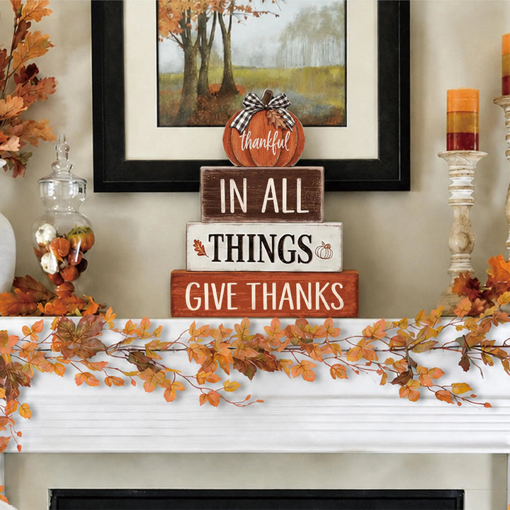 Golibra 4 Pcs Fall Tiered Tray Decor, Wooden Fall Decorations for Home