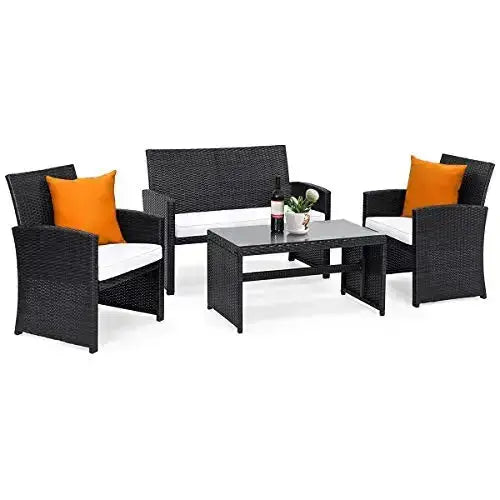 Goplus 4-Piece Rattan Patio Furniture Set - White | Black Wicker