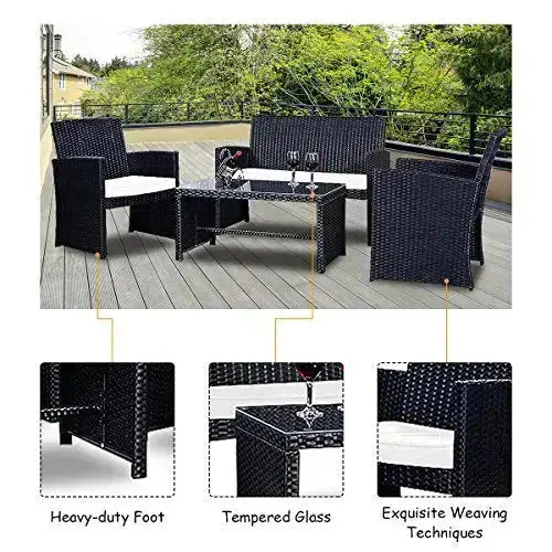 Goplus 4-Piece Rattan Patio Furniture Set - White | Black Wicker