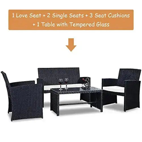 Goplus 4-Piece Rattan Patio Furniture Set - White | Black Wicker