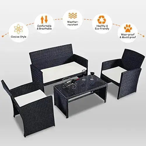 Goplus 4-Piece Rattan Patio Furniture Set - White | Black Wicker