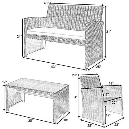 Goplus 4-Piece Rattan Patio Furniture Set - White | Black Wicker