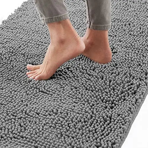 Gorilla Grip Bath Rug Mat 36x24, Thick Soft Absorbent Chenille, Rubber Backing Quick Dry Microfiber Mats, Machine Washable Rugs for Shower Floor, Bathroom Runner Bathmat Accessories Decor, Grey 