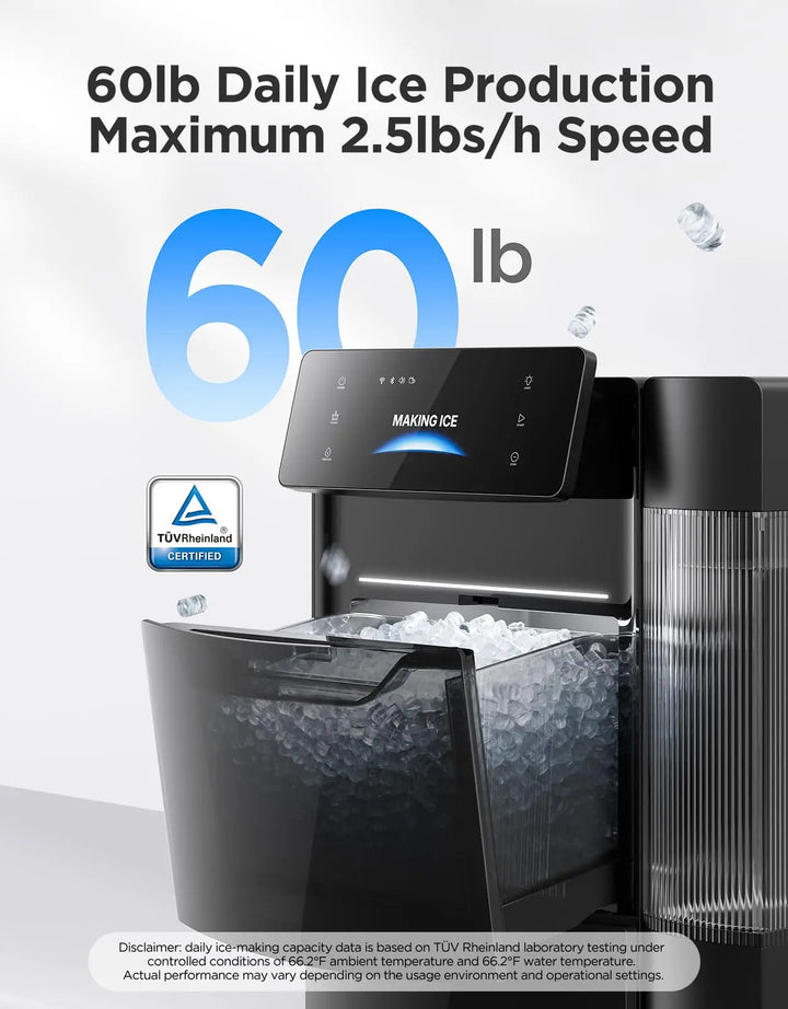GoveeLife Smart Nugget Ice Maker Pro, 60lbs Daily, 6-Minute First Ice, 40dB Ultra-Quiet with AI NoiseGuard, App & Voice Control, Self-Clean, 3.5lbs Basket & Dual Water Tanks, for Home Kitchen, Party 