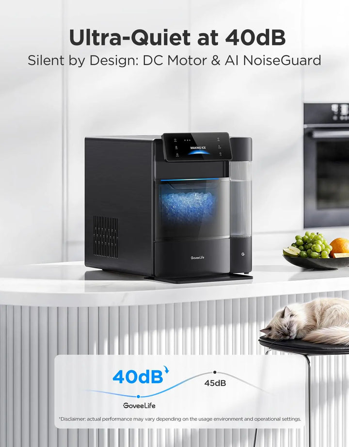 GoveeLife Smart Nugget Ice Maker Pro, 60lbs Daily, 6-Minute First Ice, 40dB Ultra-Quiet with AI NoiseGuard, App & Voice Control, Self-Clean, 3.5lbs Basket & Dual Water Tanks, for Home Kitchen, Party 