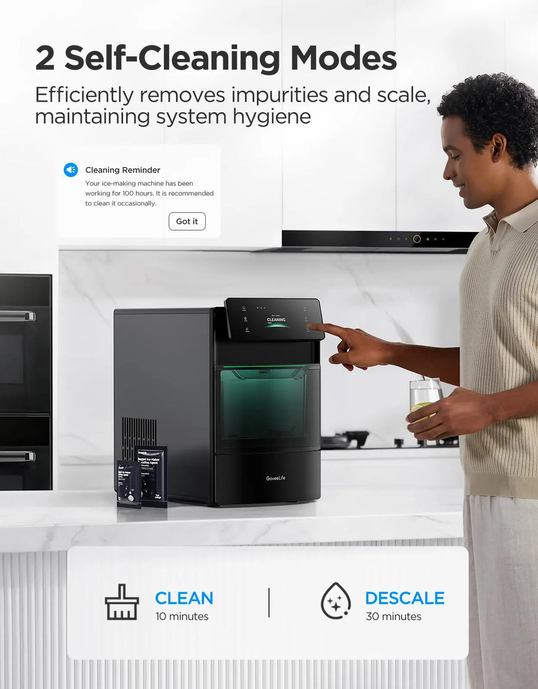 GoveeLife Smart Nugget Ice Maker Pro, 60lbs Daily, 6-Minute First Ice, 40dB Ultra-Quiet with AI NoiseGuard, App & Voice Control, Self-Clean, 3.5lbs Basket & Dual Water Tanks, for Home Kitchen, Party 
